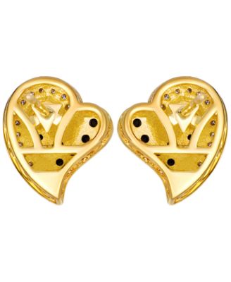 Blackberry (0.26 ct. t.w.) and Vanilla (0.13 ct. t.w.) Diamond Heart Shaped Stud Earrings in 14k Honey Gold