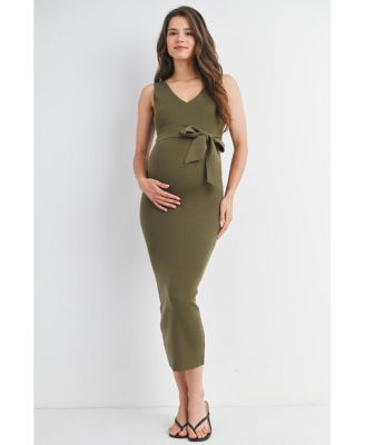 Maternity Ribbed Sleeveless Bodycon Dress with Waist Tie