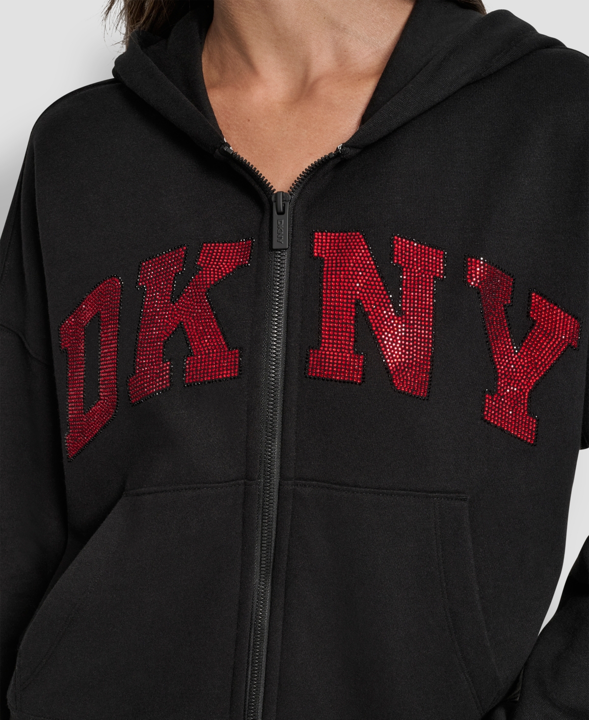 Dkny Women's Exploded Rhinestone Varsity Logo Full-Zip Hoodie