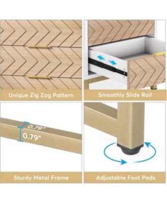 3 Drawers Nightstand, with Metal Legs for Bedroom