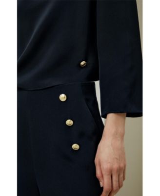 Women's Dubrovnik 3/4 Sleeved Silk Top With Button Accents