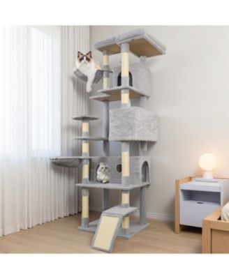 84.6'' Cat Tree with Wide Base, 3 Large Hinding Condo in Light Gray