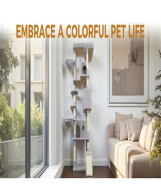 84.6'' Cat Tree with Wide Base, 3 Large Hinding Condo in Light Gray