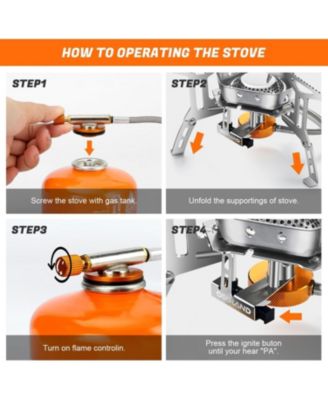 3500W Windproof Portable Camping Gas Stove with Piezo Ignition and Fuel Canister Adapter