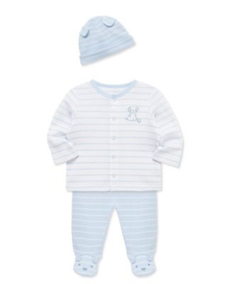 Baby Boys' Round Neck Cardigan, Footed Pants and Hat, 3-Piece Set