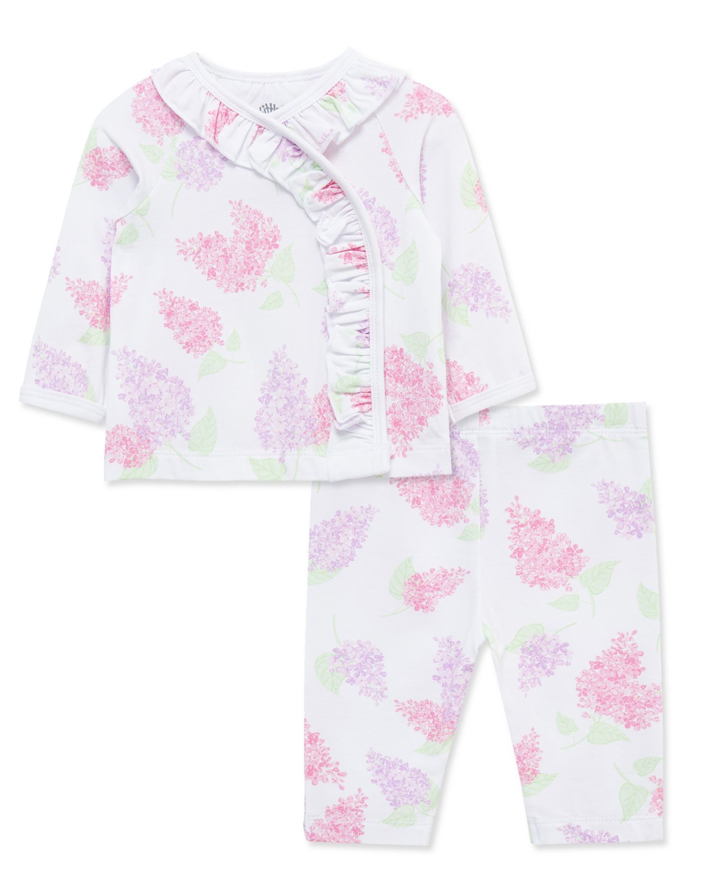 Комплект Little Me Printed Top and Pants, 2-Piece Set для девочек-малышей, цвет: Розовый / Белый — фото 1