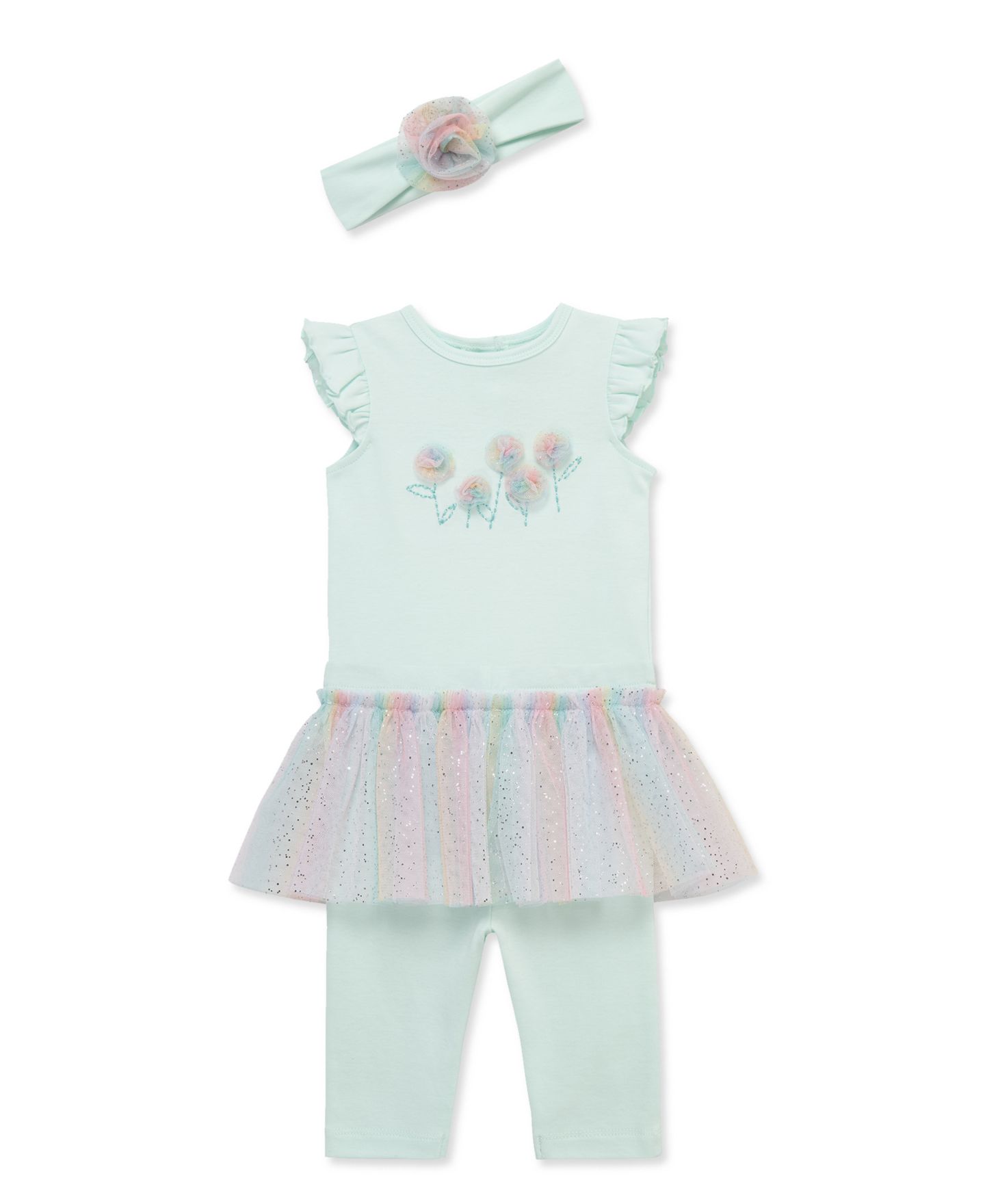 Little Me Baby Girls' Round Neck Bodysuit, Skeggings and Headband, 3-Piece Set, цвет: Светлый пастельный зелёный — фото 3