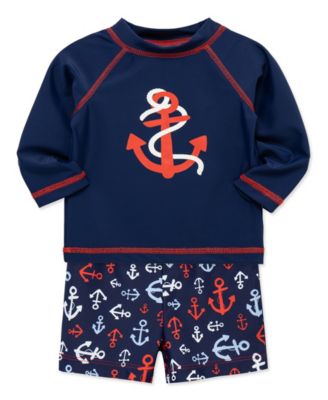 Baby Boys' Round Neck Rash Guard and Swim Trunks, 2-Piece Set