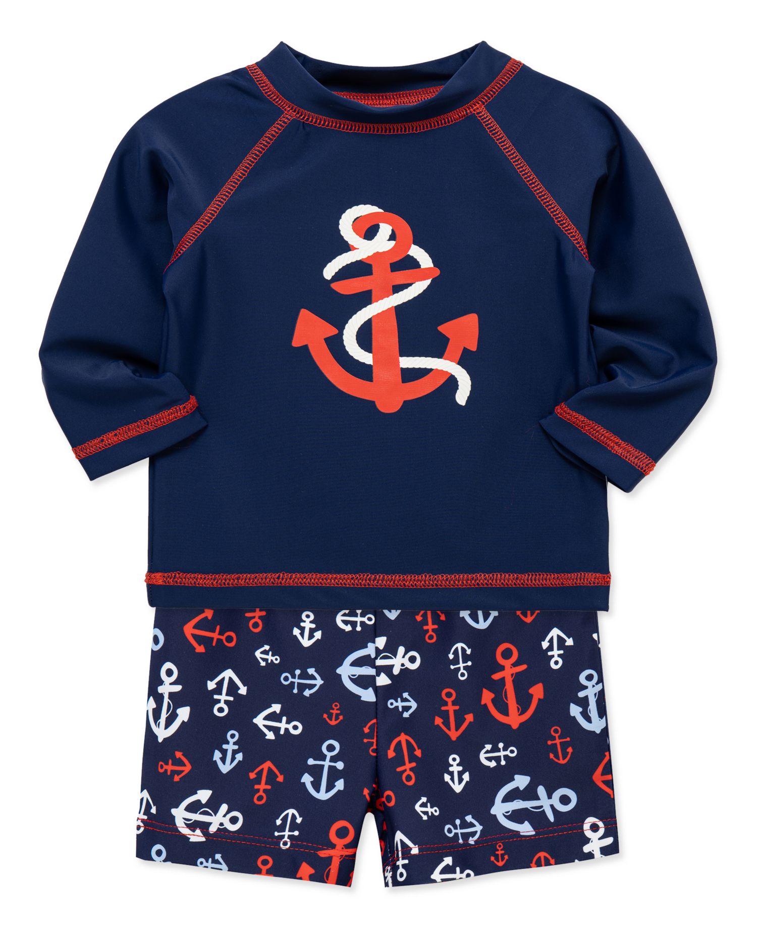Baby Boys' Round Neck Rash Guard and Swim Trunks, 2-Piece Set