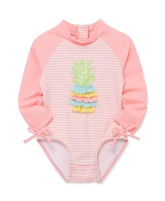 Baby Girls' Pineapple One-Piece Long-Sleeve Rash Guard Swimsuit