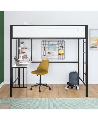 Two Tone Metal Bunk Bed with Desk Storage Loft Bed for Kids Teens Dorm Black White