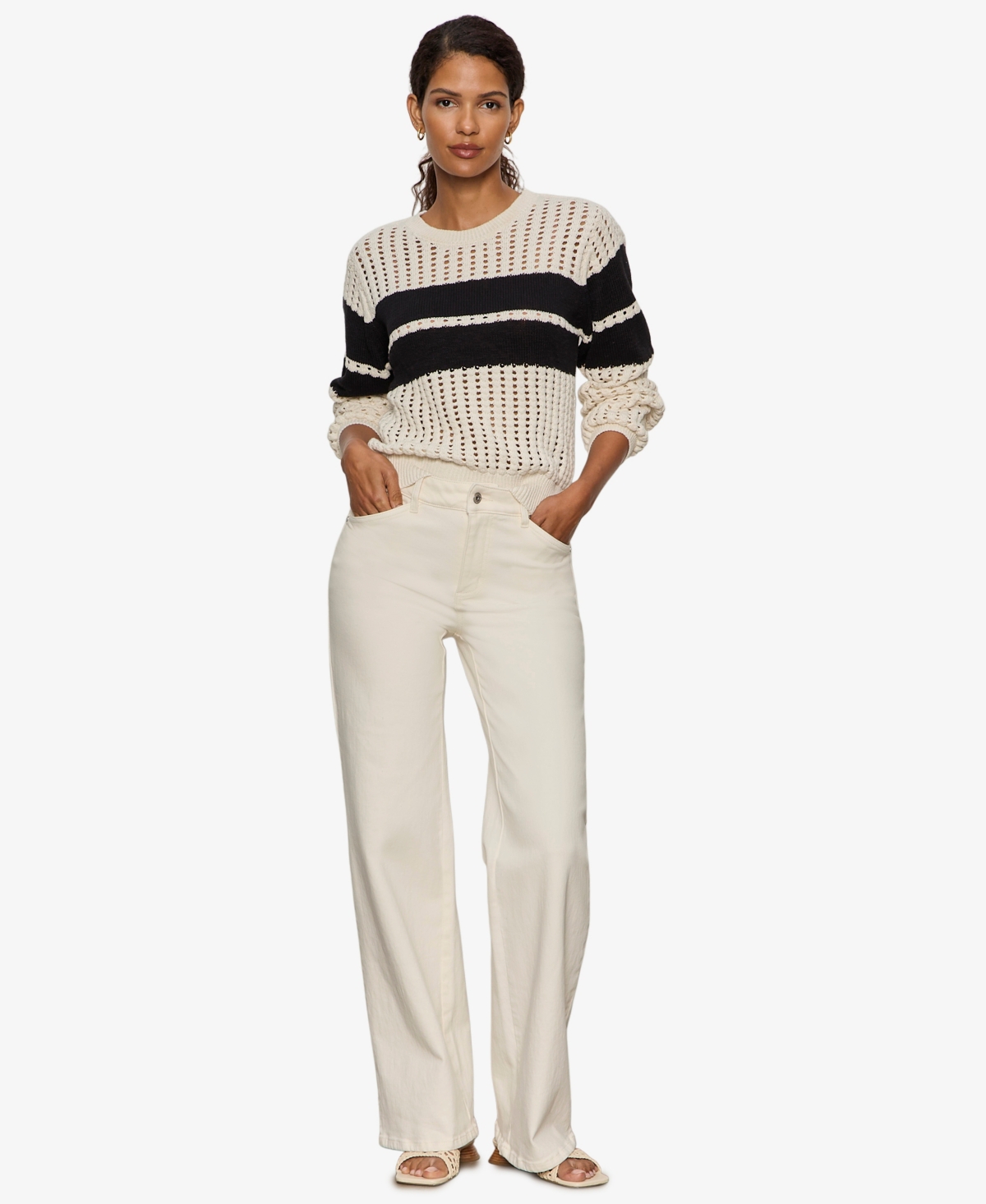 Sanctuary Women's Sporty Openwork Popover Crew Neck Sweater