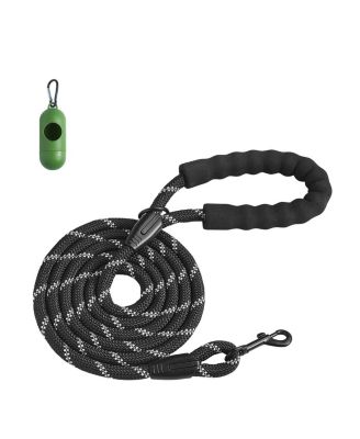 Heavy-Duty Reflective Rope Dog Leash, 6', Black