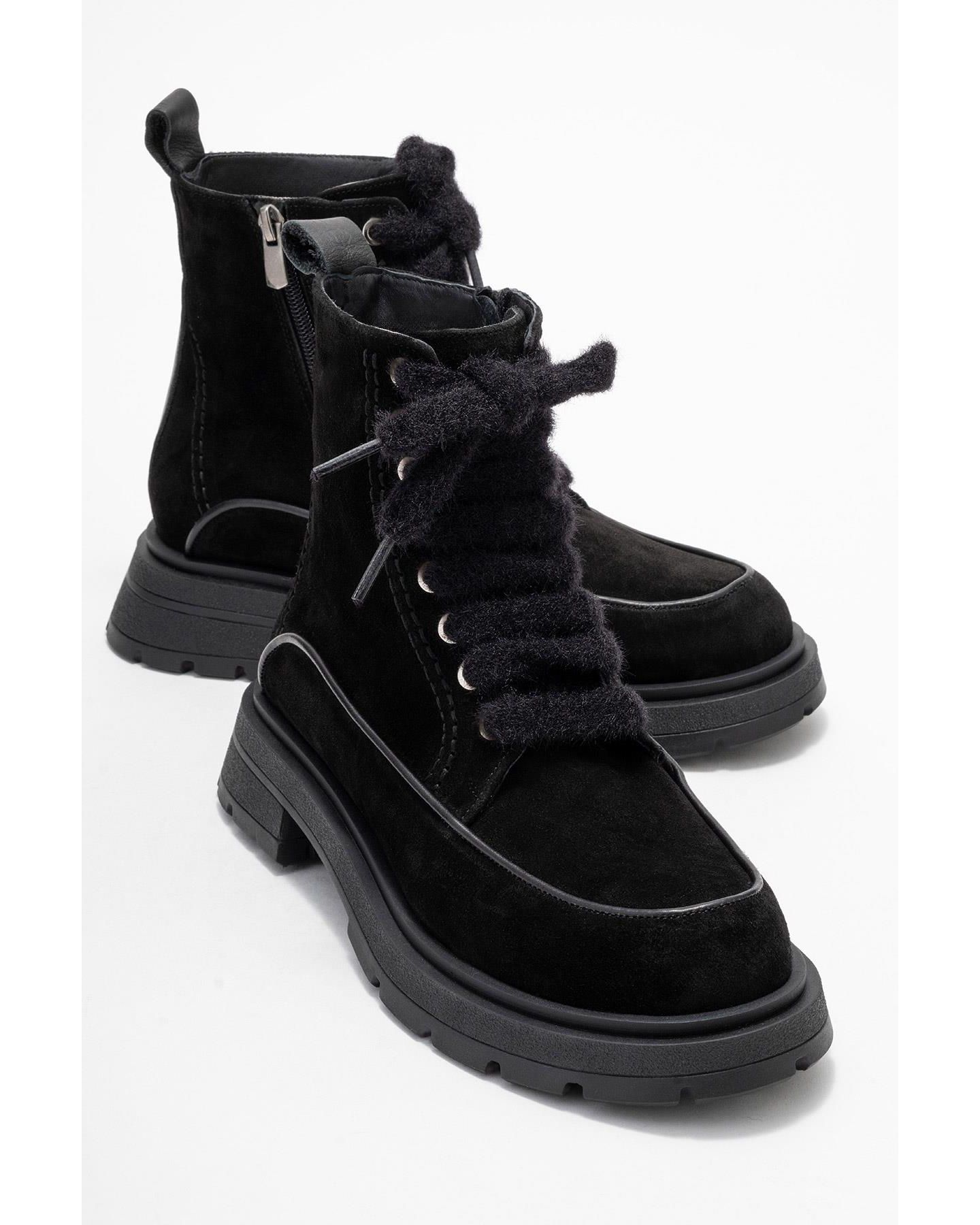 Женские ботинки Forever & Always Shoes Mina Leather Combat Boot, цвет: Чёрный замшевый кожаный — фото 2