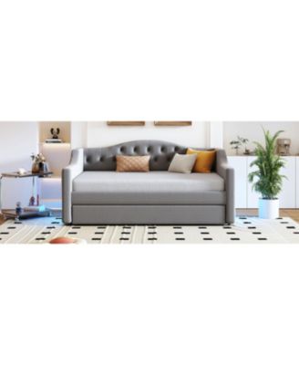 Upholstered Full XL Size Daybed with LED Belt and Trundle Gray
