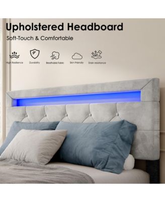 Queen Size Upholstered Platform Storage Bed Frame with 4 Drawers and LED Light No Box Spring Needed