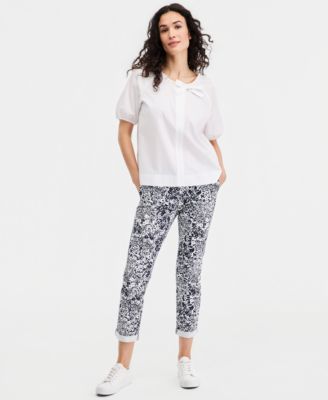 Nautica Bow-Trim Top & Floral-Print Pants