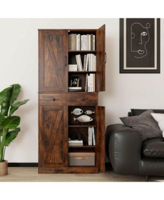 72" Tall Kitchen Pantry Modern Farmhouse Cupboard Cabinet with 4 Barn Doors