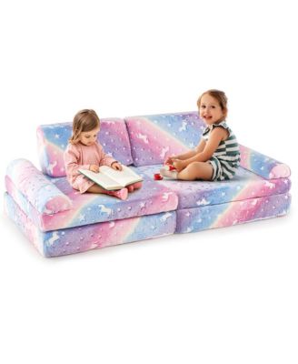 8 PCS Modular Kids Play Couch with Handles Machine Washable Covers for Building Fort