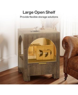 2-Tier Wood Farmhouse Night Stand, with Open Shelf