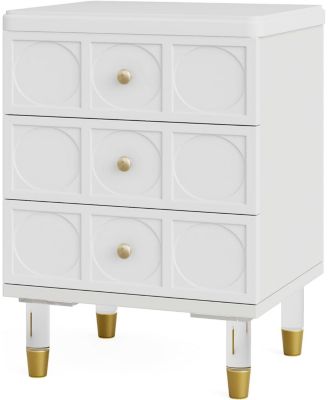 3-Drawer Nightstand, White and Gold Nightstand