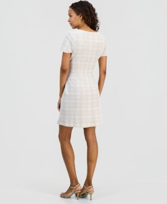 Petite Ponte Front-Tuck Fit & Flare Dress