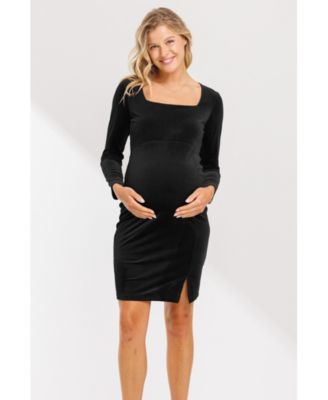 Maternity Velvet Long Sleeve Square Neck Mini Dress