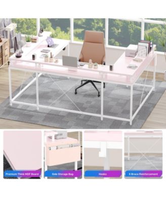 U Shaped Desk, 126 Inch Gaming Desk with Monitor Stand and LED Lights