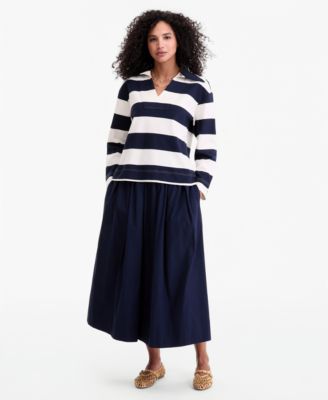 Women's Striped Interlock Knit Sailor Collar Top