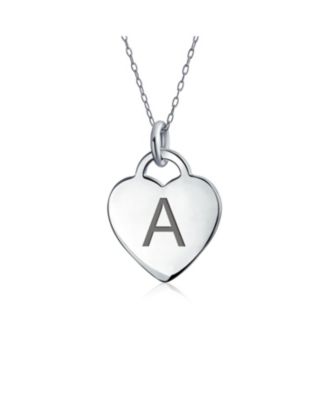 Tiny Minimalist Heart Shape A-Z Initial Pendant Necklace Sterling Silver