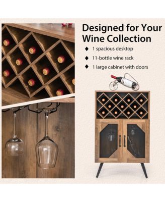 2-Door Kitchen Storage Bar Cabinet Buffet Sideboard w/ Wine Rack & Glass Holder