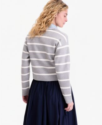 Women's Denim-Trim Striped Cardigan Jacket