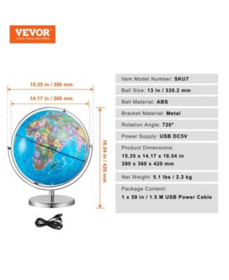 Illuminated World Globe 13" LED Light-Up Map Globe 720° Spinning