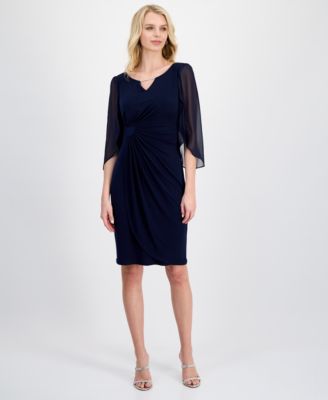 Women's Cape-Sleeve Trimmed-Neck Sheath Dress