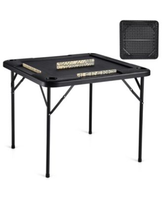 Mahjong Table 4-Player Folding Game Table with Cup Holders and Trays Black