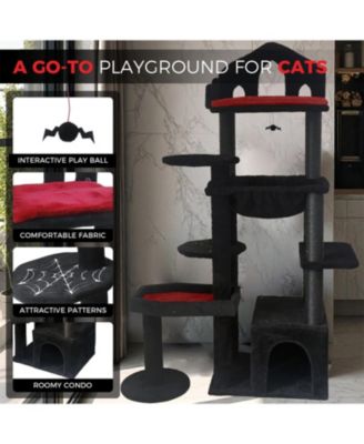  58'' Cat Tree with Scratching Posts, Perches, Hammock, and Cat Cave in Black