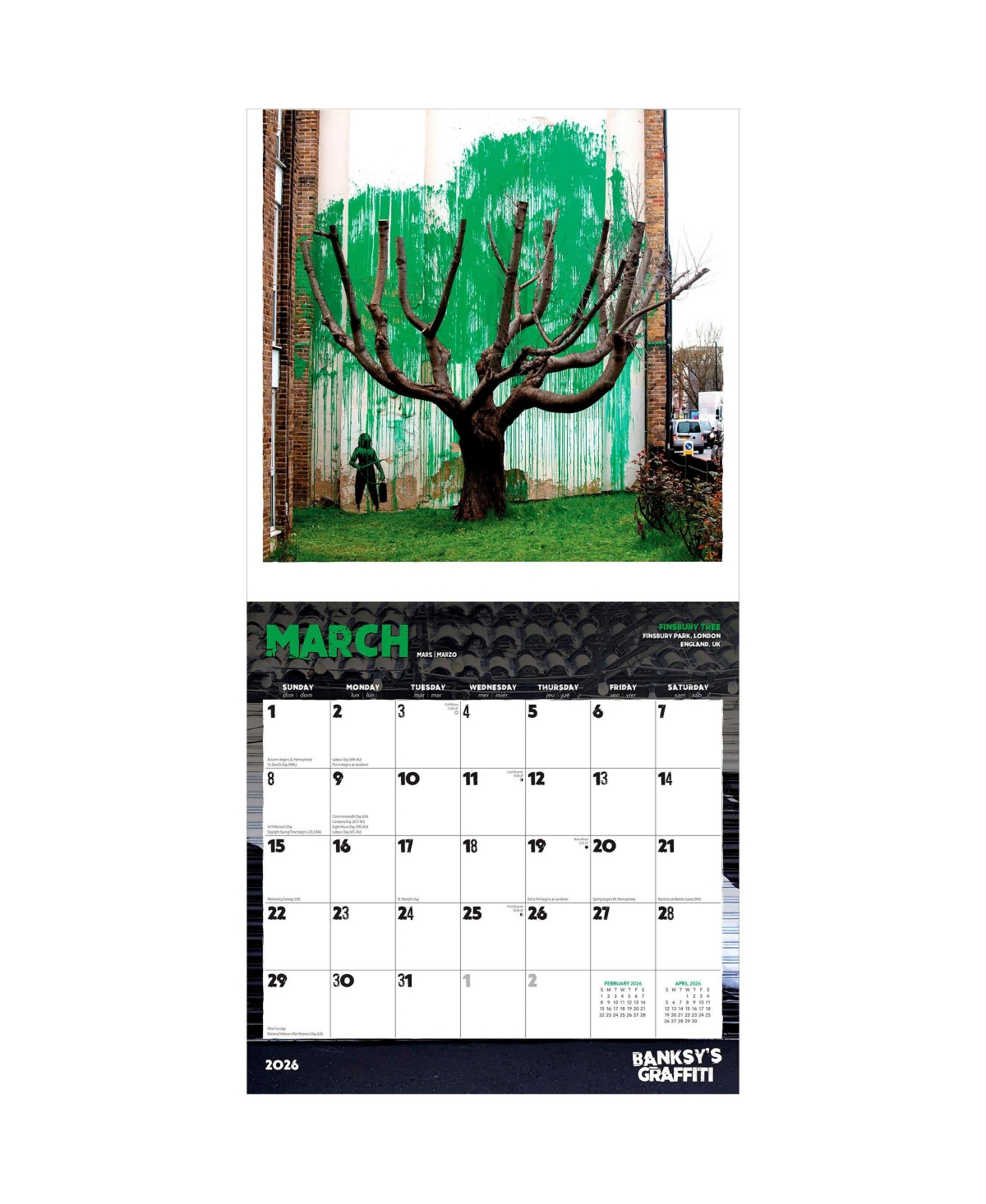BrownTrout Banksy's Graffiti Official | 2026 12 x 24 Inch (Hanging) Monthly Square Wall Calendar | Plastic-Free