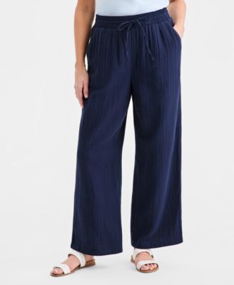 Women's Cotton Gauze Straight-Leg Pull-On Pants