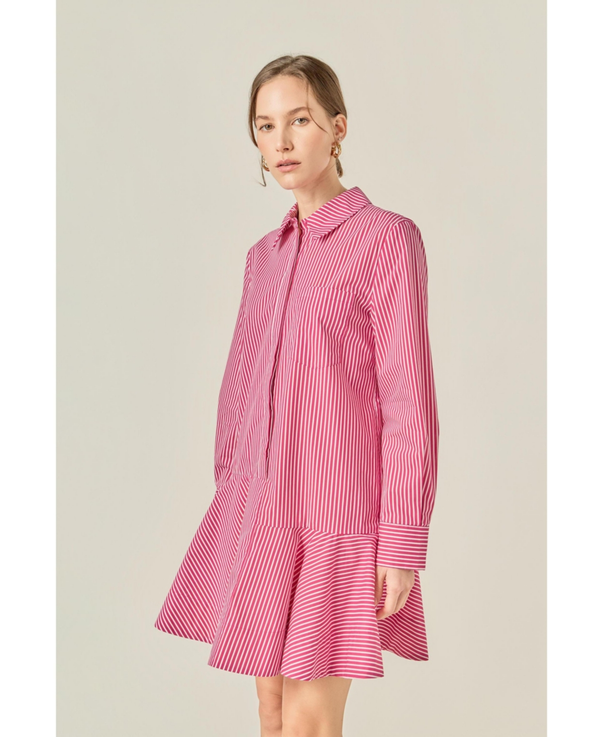 English Factory Women's Stripe Collar Flared Skirt Dress