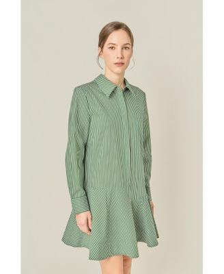 Women's Stripe Collar Flared Skirt Dress