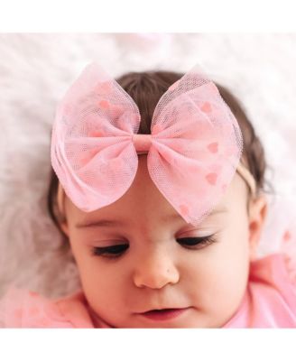 Baby Girls Flocked Heart Valentine's Day Tulle Bow Baby Headband
