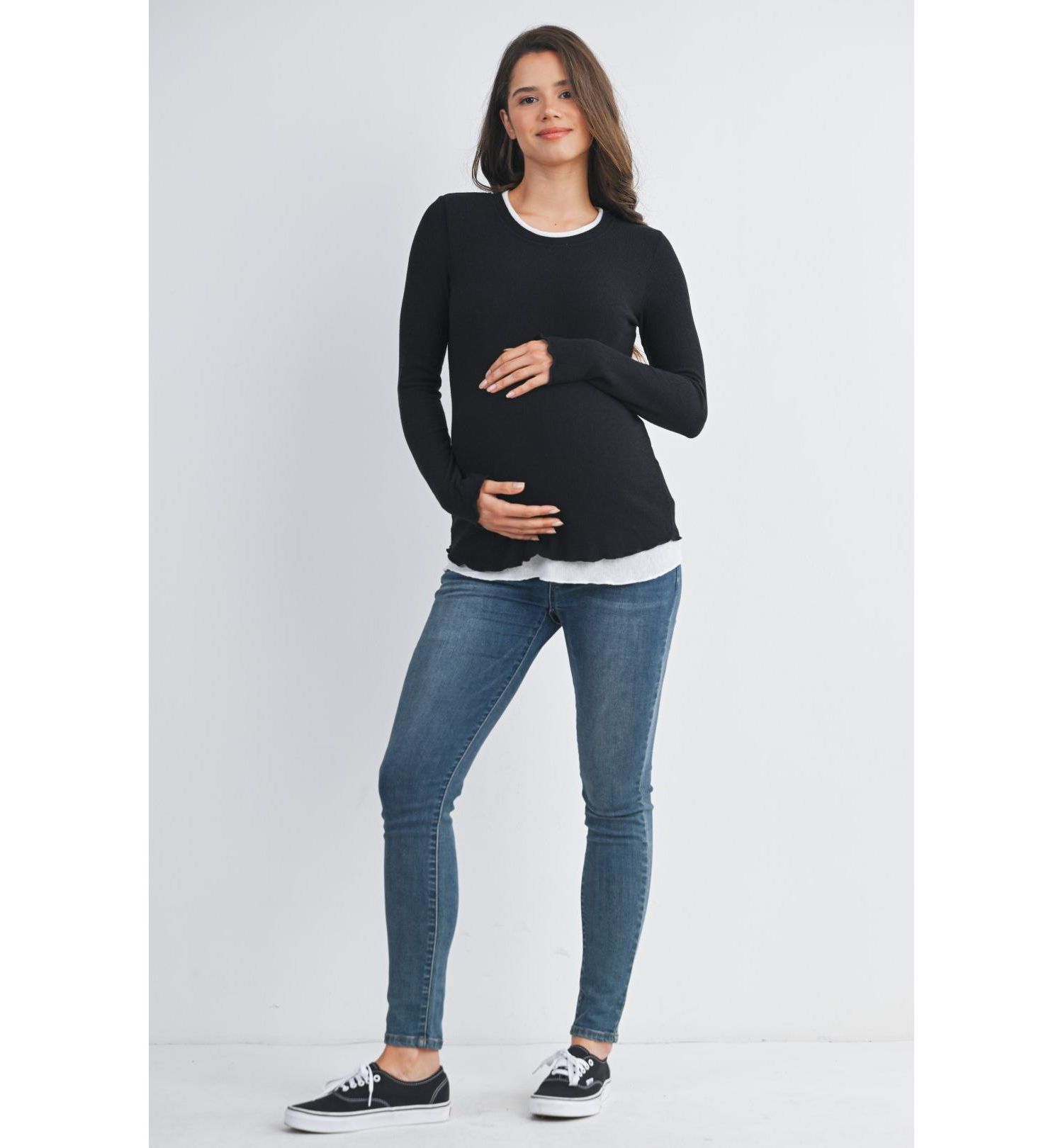 Maternity Ribbed Layer Contrast Long Sleeve Top