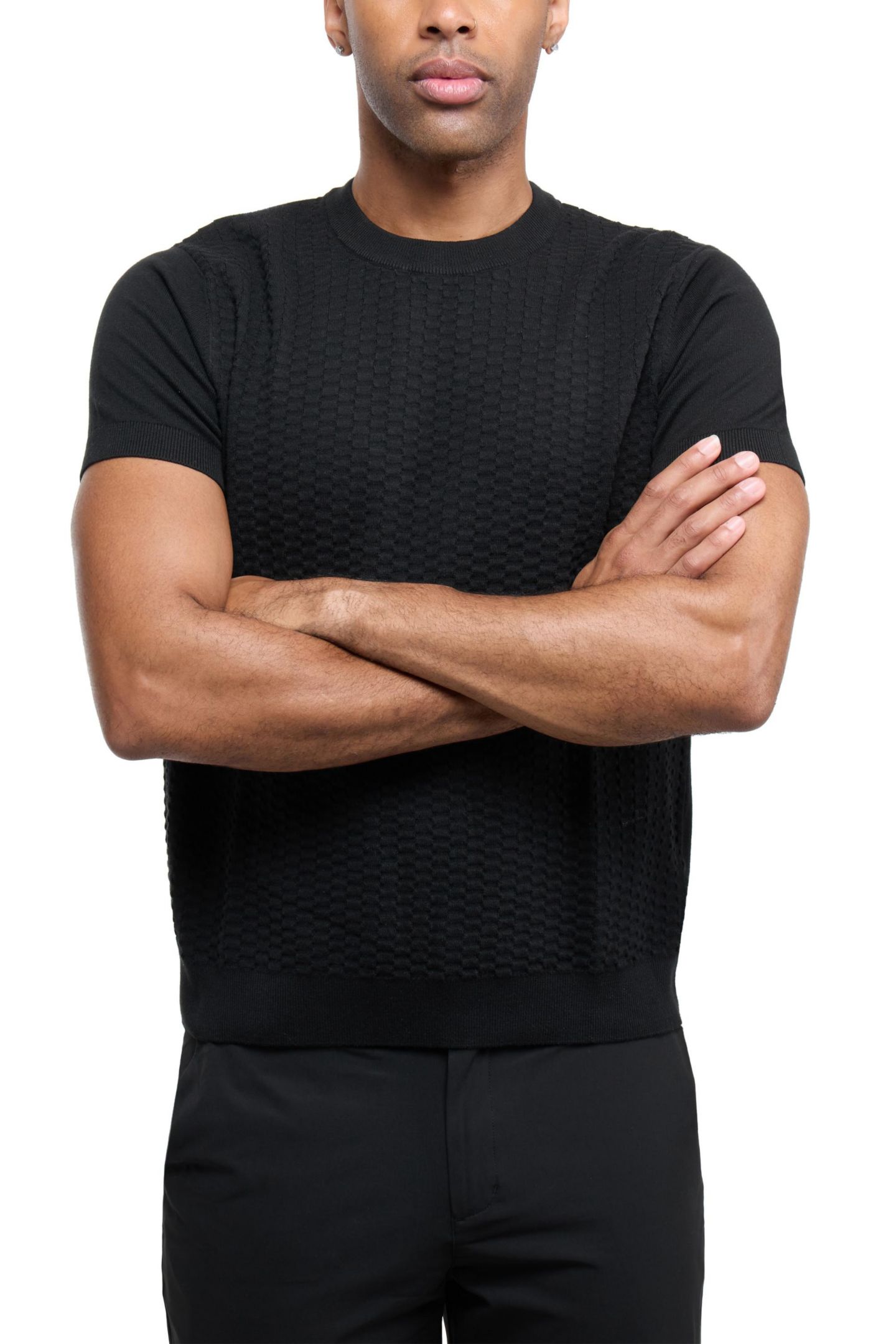 Мужской свитер XRAY X RAY Crew Rib Neck Checkered, цвет: Чёрный — фото 5