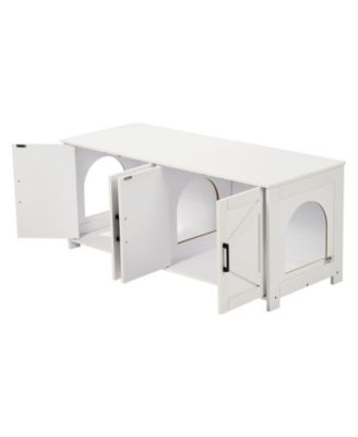 Double-Compartment Wooden Litter Box Enclosure, White