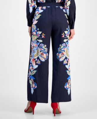Women's Floral Placement-Print Pull-On Pants