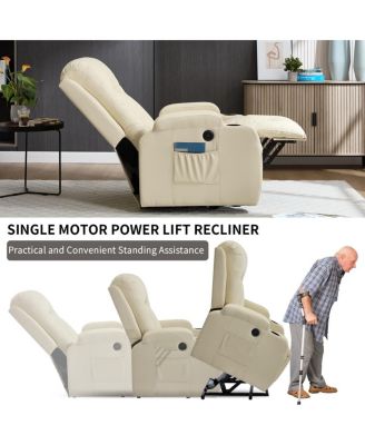 Faux Leather Power Lift Recliner for Elderly with Massage & Heat, Infinite Position Chair with USB, Cup Holders, Heavy-Duty Base
