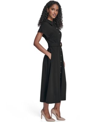 Women's Extended Cap-Sleeve Belted Shirtdress
