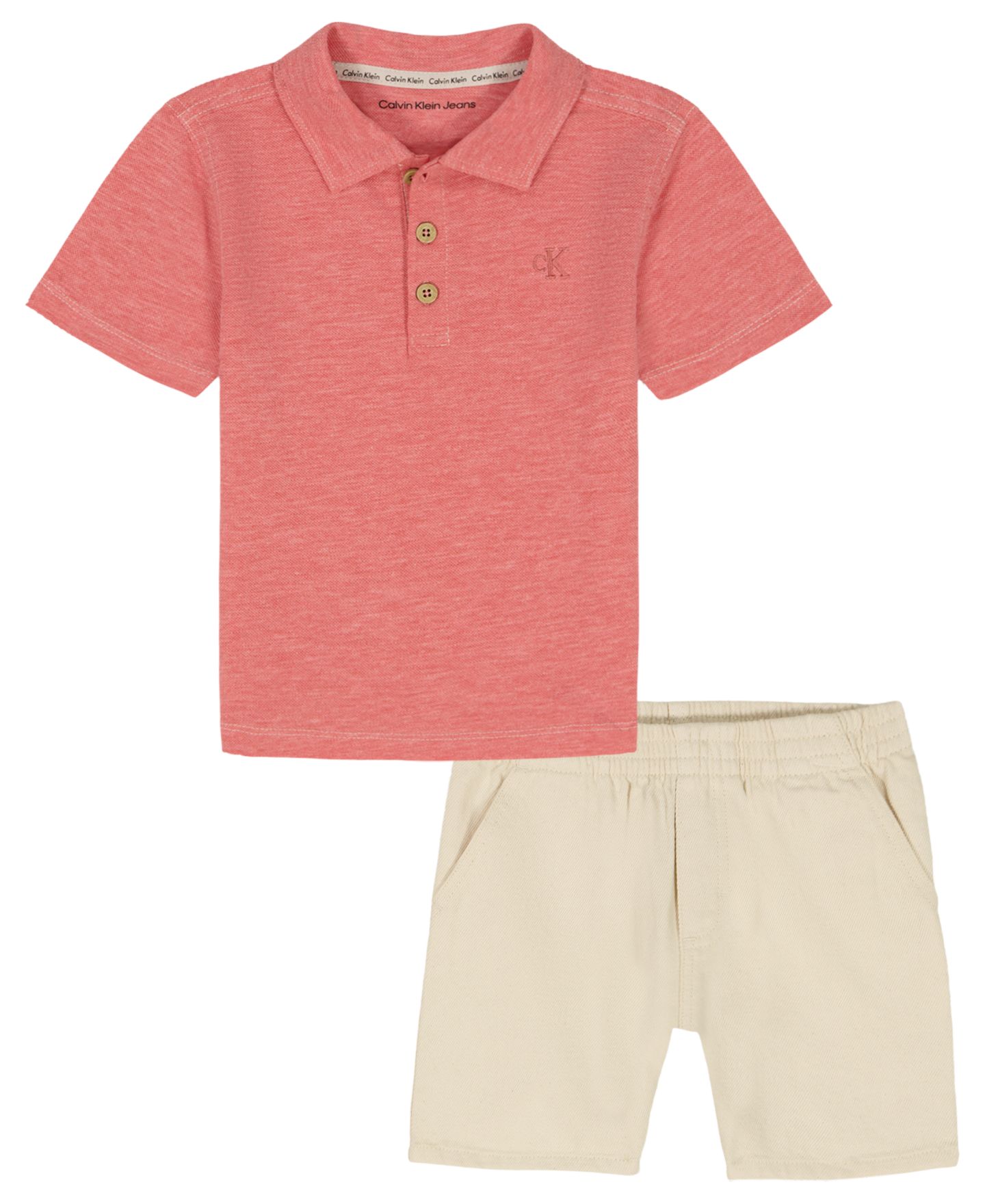 Комплект Calvin Klein Slub Pique Polo Shirt and Denim Shorts, 2-Piece Set для мальчиков, цвет: Коралловый / Натуральный джинсовый — фото 5