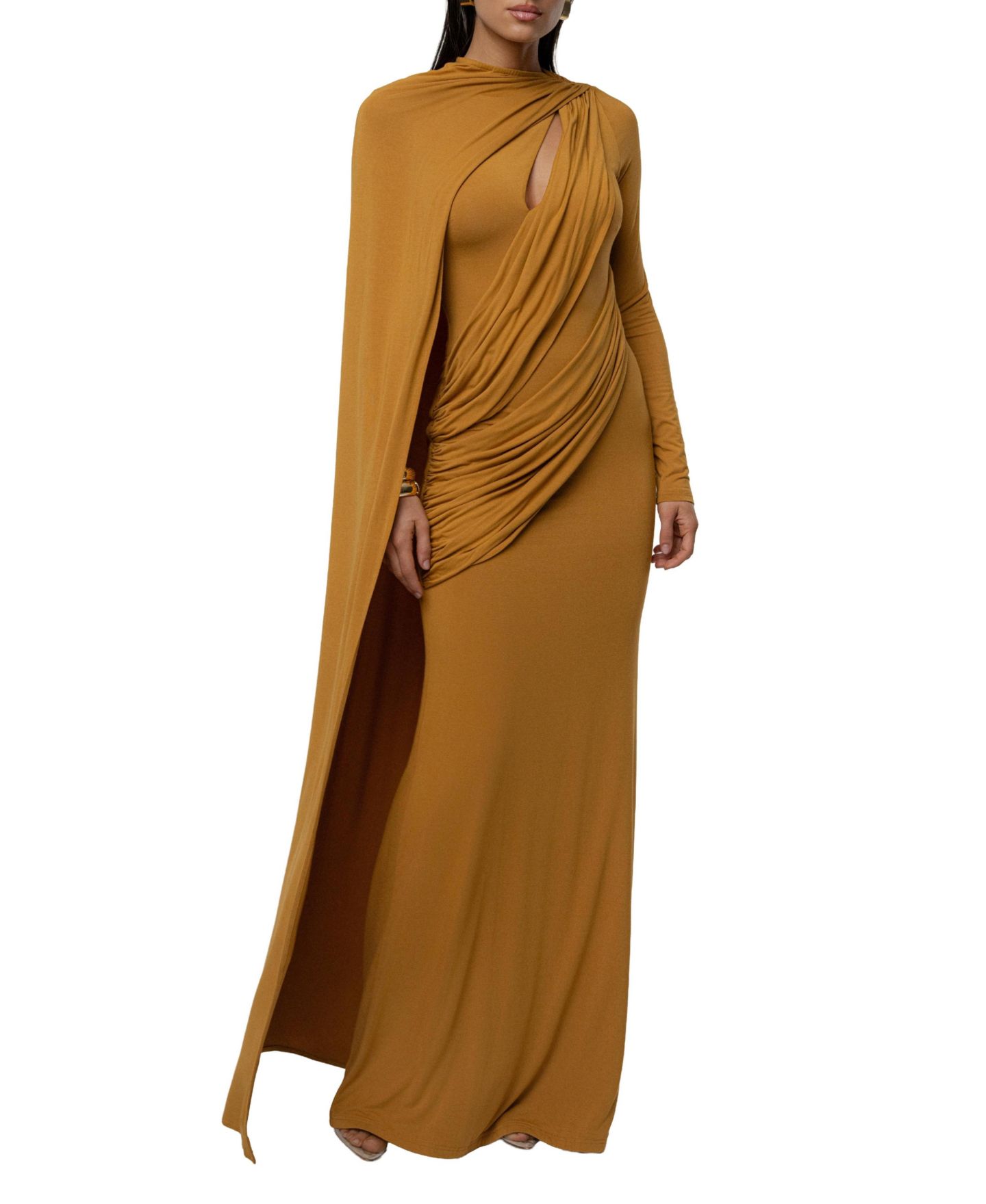 Женское платье JLUXLABEL Draped Elegance Cape, цвет: Золотой — фото 7
