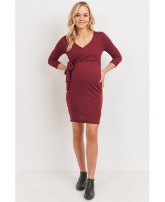 Maternity V Neck Wrap 3/4 Sleeve Nursing Dress